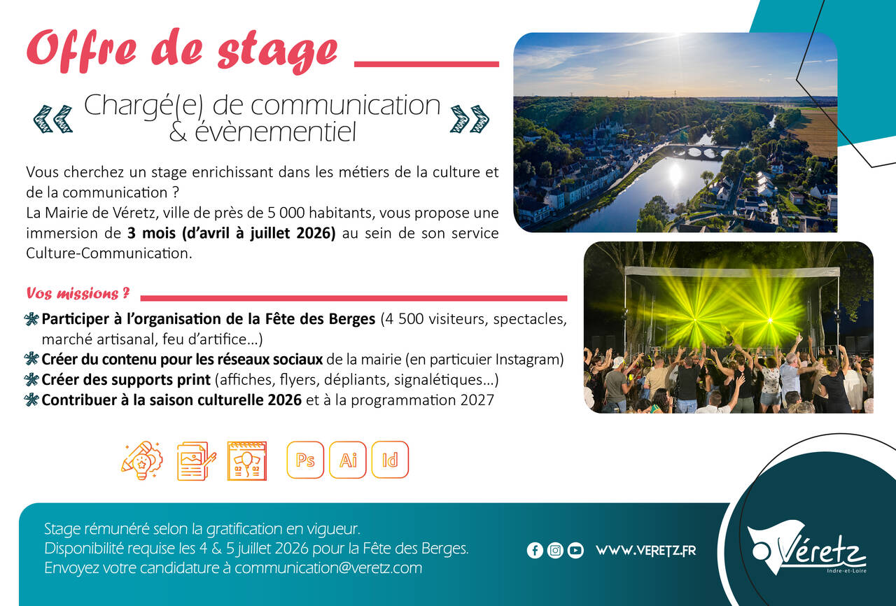 Offre de stage communication et évènementiel à Véretz