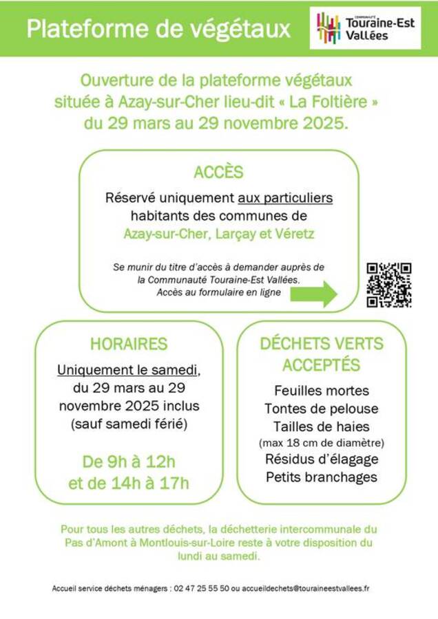 Affiche ouverture de la plateforme des déchets verts d'Azay-sur-Cher 2025