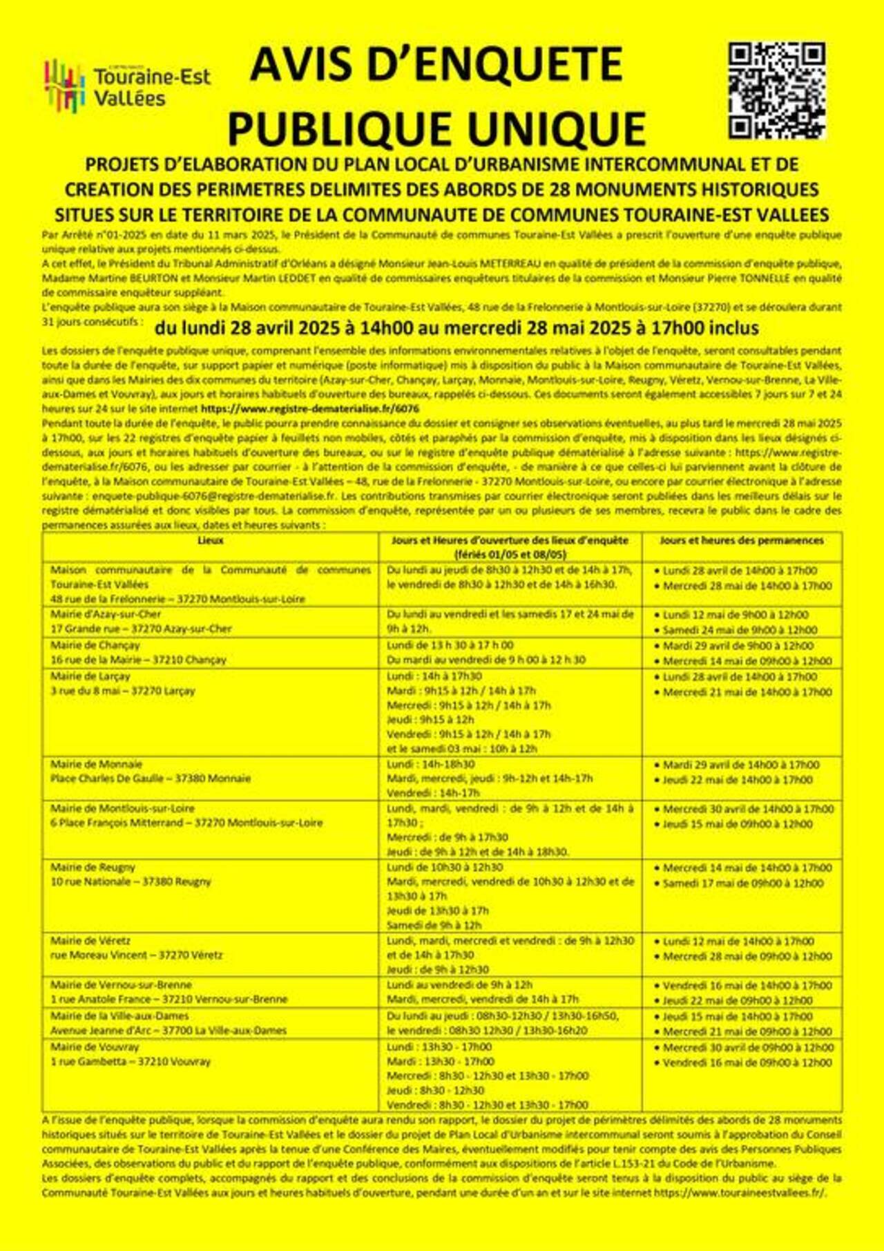 Affiche enquête publique PLUi - TEV 